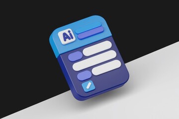 Poster - 3D rendering of a blue and purple AI form with input fields and an edit button.