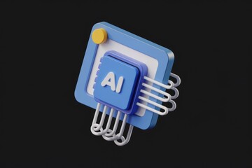 Poster - 3D render of AI chip, showcasing artificial intelligence technology with a modern and sleek design.