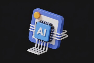 Poster - 3D rendering of AI microchip integrated into a digital device, symbolizing artificial intelligence technology.