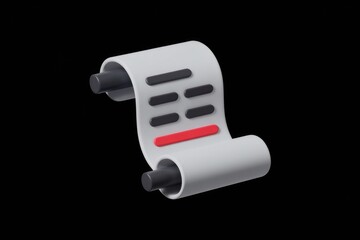 Poster - A 3D rendered scroll with grey and red elements, suggesting a digital receipt or document.