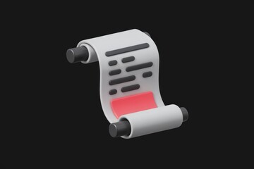 Poster - 3D rendering of a scroll with text and a red highlight, symbolizing a document or message.