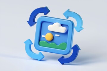 Poster - 3D illustration of a picture frame with arrows symbolizing image rotation or sharing.