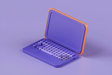 Poster - A stylized 3D render of a purple laptop with an orange rim, showcasing a unique keyboard design on a matching purple background.