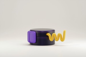 Poster - Abstract 3D render of a purple container with a yellow wavy element extending from it.