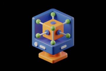 Poster - 3D render of a colorful cube with connections, symbolizing network or data visualization.