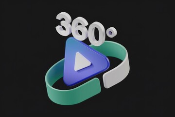 Fototapete - 360 video player icon, 3D render, modern design, innovative technology.