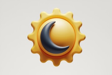 Poster - A 3D rendered illustration of a sun with a crescent moon, symbolizing day and night transition.