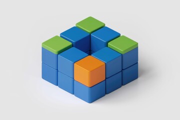Poster - A 3D model of colorful cubes arranged in a cube shape with a central empty space.