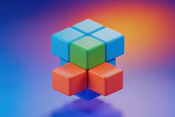 Poster - Interlocking colorful cubes forming a unique three-dimensional structure.