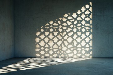 Poster - Geometric Islamic Patterns Casting Shadows in a Quiet Interior Space