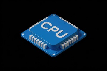 Poster - 3D model of a blue CPU, showcasing its pins and central processing unit label.