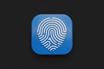 Poster - A blue square app icon features a white, 3D fingerprint design, symbolizing security and identity.