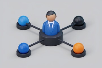 Poster - A 3D model depicting a central figure connected to four diverse elements, symbolizing networking and collaboration.