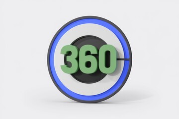 Poster - 3D render of a circular emblem displaying the number 360, symbolizing a 360-degree view or panoramic perspective.