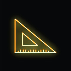 Poster - Yellow neon sign showing a set square ruler on a black background