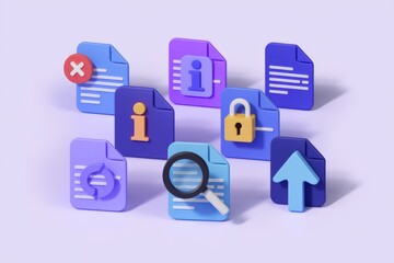 Poster - 3D render of document icons showcasing file management, information, security, and upload processes.