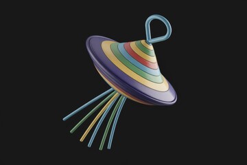 Poster - A colorful spinning top toy with a handle and multiple strings, isolated on a transparent background.