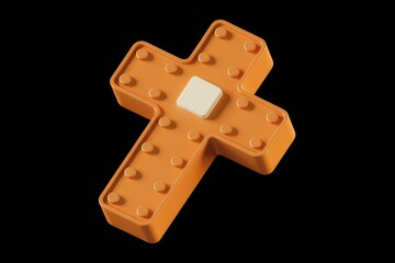 Poster - An orange cross with a white center, 3D rendered on a transparent background, simple and minimalistic design.
