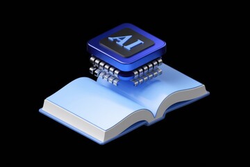 Poster - AI-powered learning: An AI chip rests atop an open book, symbolizing knowledge and technological advancement.