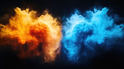 Wall Mural - Abstract fire and ice clouds collide, dark background, cosmic energy concept, ideal for fantasy art