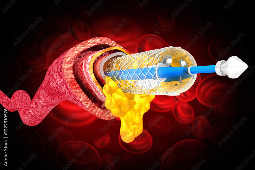 Stent angioplasty. cholesterol blocked artery. The accumulation of ...