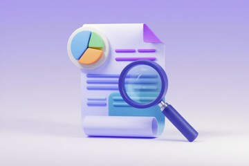 Poster - A 3D rendering of a document with a pie chart being analyzed with a magnifying glass.