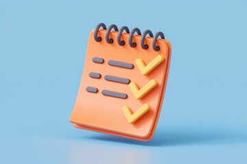 Poster - A 3D render of an orange notepad with checkmarks, symbolizing task completion and productivity.