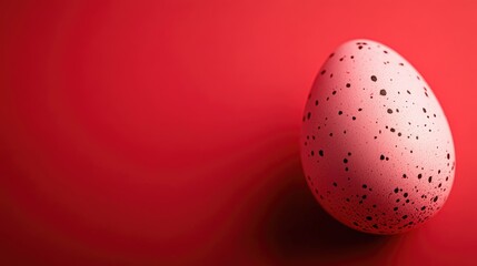 Poster - Close up of a speckled pink Easter egg on a vibrant red background with ample empty space for text or holiday messaging