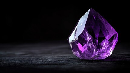 Leinwandbilder - Purple amethyst crystal close up against a dark background highlighting its intricate details with space for text insertion