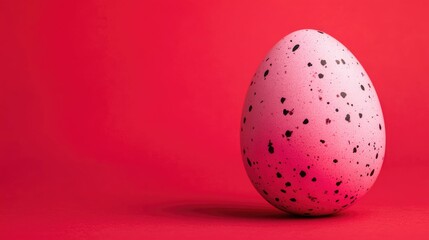Aufkleber - Close up of a pink speckled Easter egg on a vibrant red background featuring ample copy space for seasonal text or messages