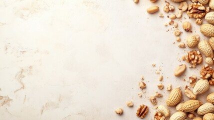 Poster - High Protein Nut Mix Assortment on Marble Surface with Copy Space for Healthy Snack and Nutrition Promotions