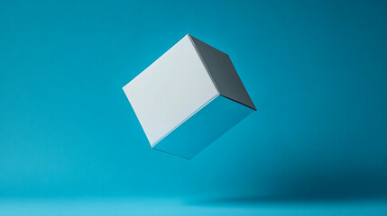 Poster - Floating White Cube Modern Minimalist Product Box Design Blue Background 3D Shape Clean Image Color 