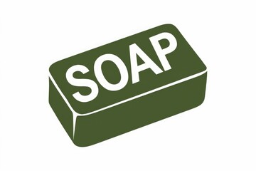 Poster - A dark green soap bar with the word SOAP in white.