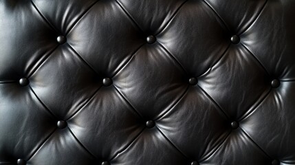 Poster - Close up of luxurious black leather texture with tufted design ideal for elegant backgrounds and design projects showcasing copy space