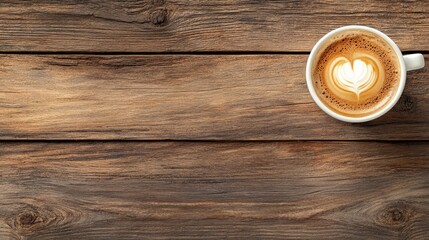 Aufkleber - Close up of latte art in a white mug on rustic wooden table with ample empty space for creative text or marketing message