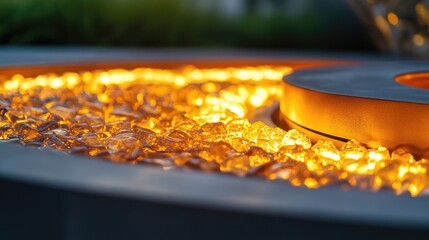 Poster - Cozy glowing firepit creating a romantic atmosphere with clear empty space for text and inviting ambiance for gatherings and relaxation
