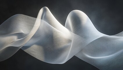 Poster - A digital art composition featuring an abstract white mesh, resembling the shape of two intertwined ribbons