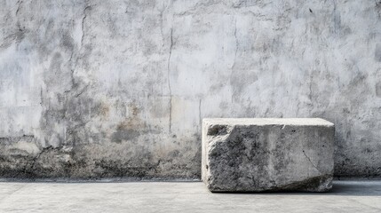 Fototapete - Close up of a weathered concrete block against a textured wall with ample empty space for inserting text or graphics in a minimalist setting