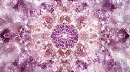 Leinwandbilder - Pink Amethyst Gemstone Kaleidoscope Pattern with Soft Empty Space for Text Overlay