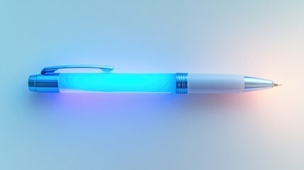 Fototapete - Glowing Blue Pen on Soft Light Background with Empty Space for Text or Branding Elements