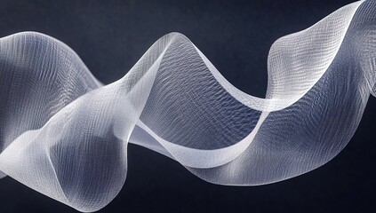 Poster - A digital art composition featuring an abstract white mesh, resembling the shape of two intertwined ribbons