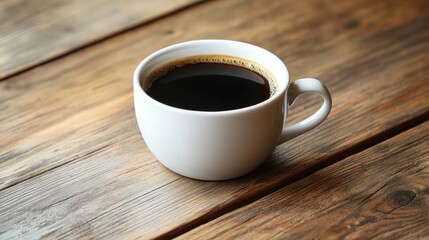 Poster - Close up of hand writing in notebook beside coffee cup on rustic wooden table with ample empty space for personalized text or message