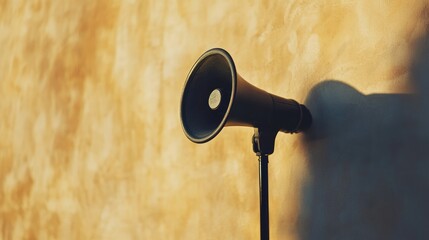 Poster - Vintage Megaphone Against a Textured Wall with Shadows and Empty Space for Custom Text or Advertisements