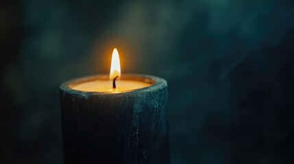 Aufkleber - Flickering candle illuminating darkness with soft glow creating tranquil atmosphere and ample empty space for personalized text or messages