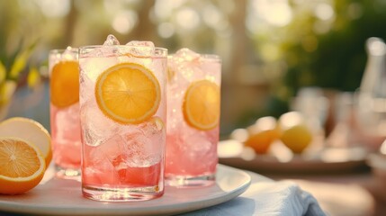 Poster - Refreshing citrus lemonade cocktail with vibrant colors served outdoors perfect for summer drinks and promotional materials