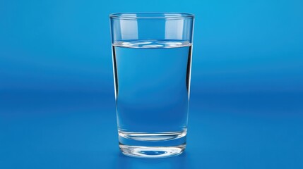 Poster - Clear glass of refreshing drinking water on a blue background with ample empty space for text and design elements.
