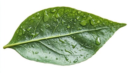 Poster - Close up of a fresh green leaf with water droplets showcasing natural beauty and texture ideal for eco-friendly designs and backgrounds