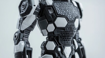 Poster - Humanoid robot with hexagonal design showcasing futuristic technology and ample copy space for text placement in a modern setting