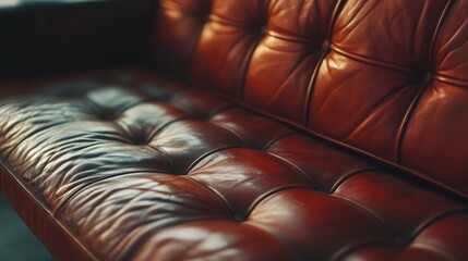 Poster - Luxurious vintage leather couch with rich texture showcasing empty space for creative text and design elements