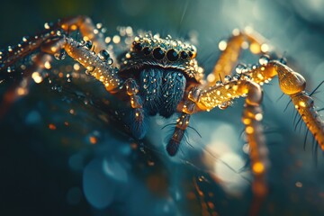 Poster - Spider on leaf with water droplets